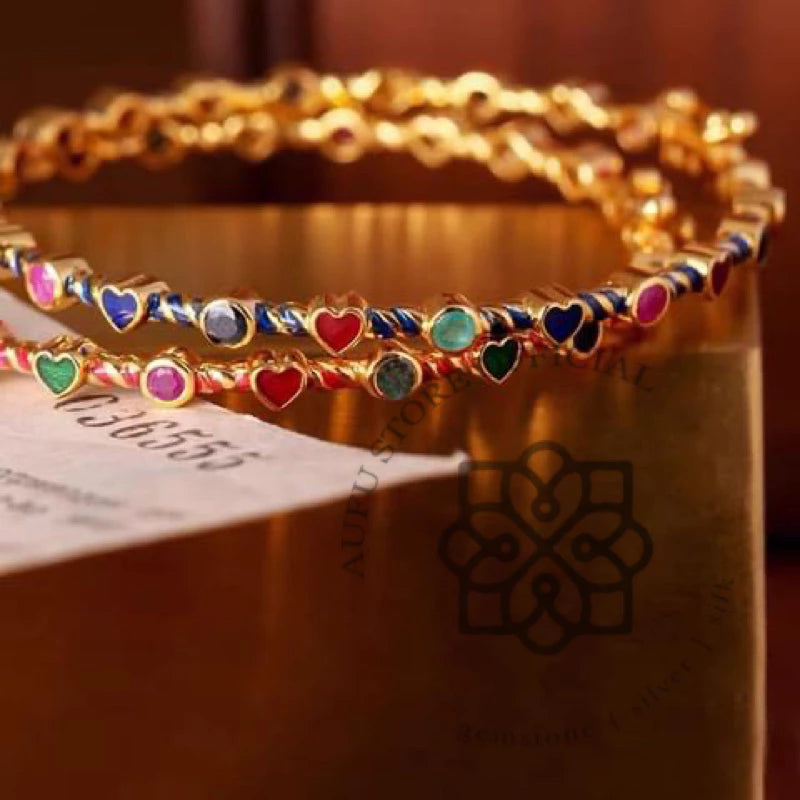 RATANA DUET — Genuine Multi-Gemstone Double-Line Bangle Bracelet รัตนดูเอ็ต  กำไลข้อมือพลอยแท้หลากสี ดีไซน์เส้นคู่