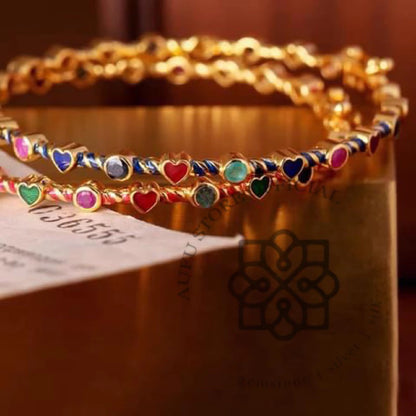 RATANA DUET — Genuine Multi-Gemstone Double-Line Bangle Bracelet รัตนดูเอ็ต  กำไลข้อมือพลอยแท้หลากสี ดีไซน์เส้นคู่