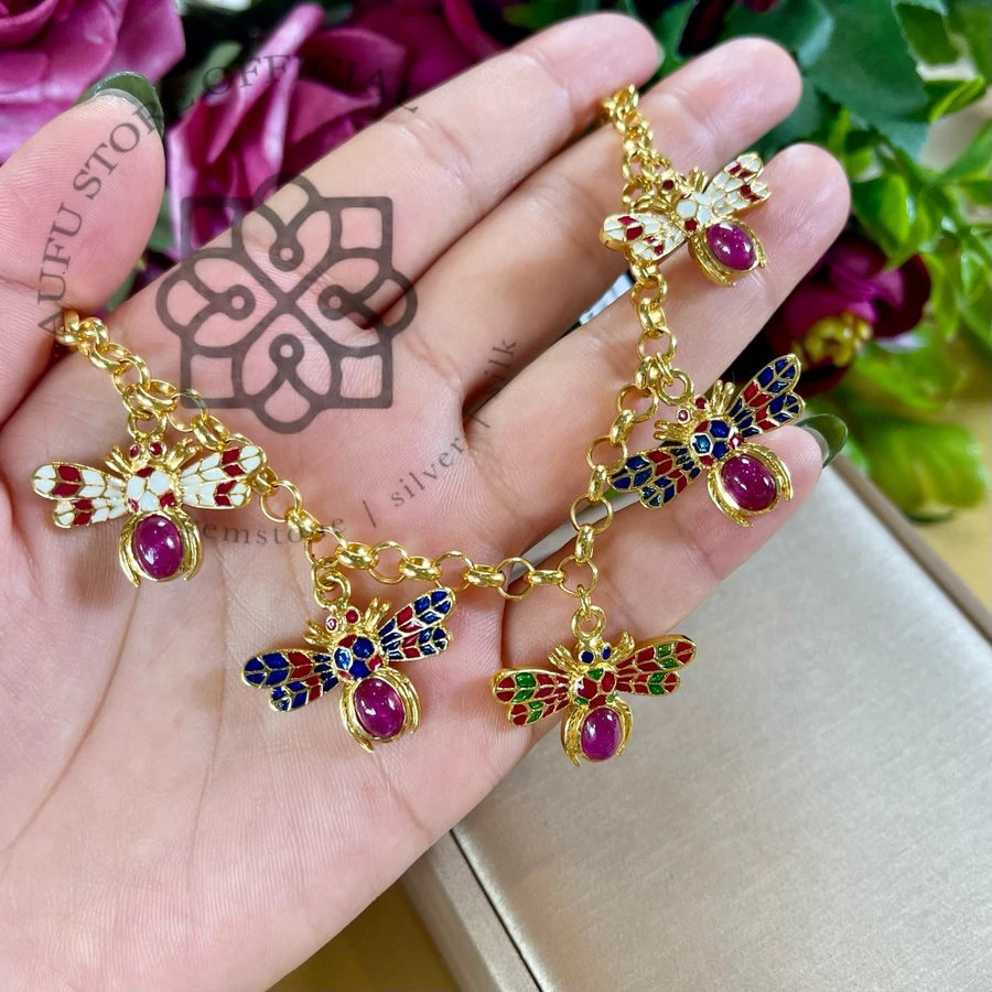 AURELIA FLIGHT — Genuine Gemstone Winged Charm Bracelet ออเรเลีย ไฟลต์ สร้อยข้อมือพลอยแท้ จี้แมลงมีปีกหลากสี