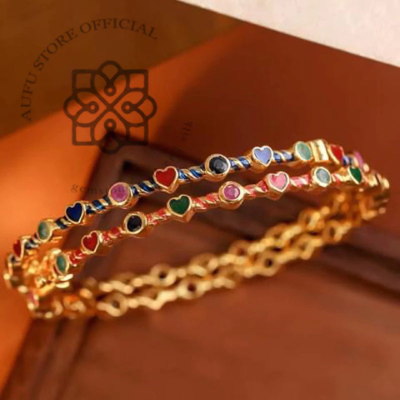RATANA DUET — Genuine Multi-Gemstone Double-Line Bangle Bracelet รัตนดูเอ็ต  กำไลข้อมือพลอยแท้หลากสี ดีไซน์เส้นคู่
