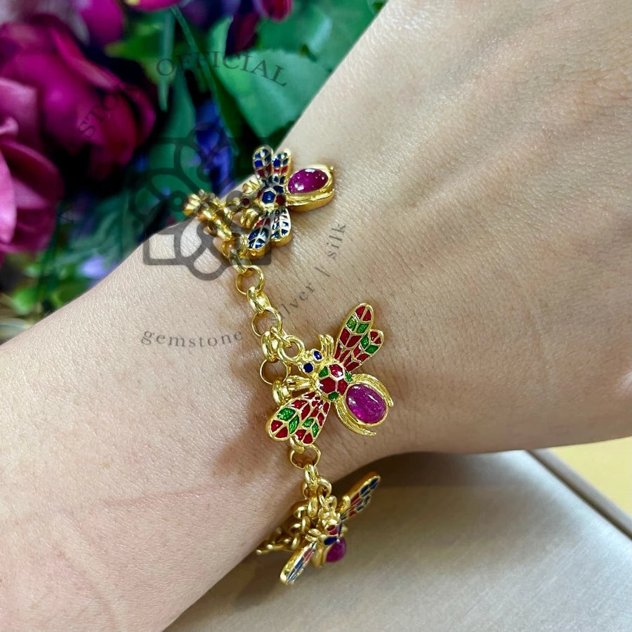 AURELIA FLIGHT — Genuine Gemstone Winged Charm Bracelet ออเรเลีย ไฟลต์ สร้อยข้อมือพลอยแท้ จี้แมลงมีปีกหลากสี