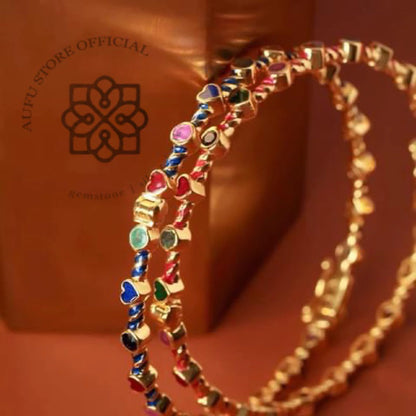 RATANA DUET — Genuine Multi-Gemstone Double-Line Bangle Bracelet รัตนดูเอ็ต  กำไลข้อมือพลอยแท้หลากสี ดีไซน์เส้นคู่