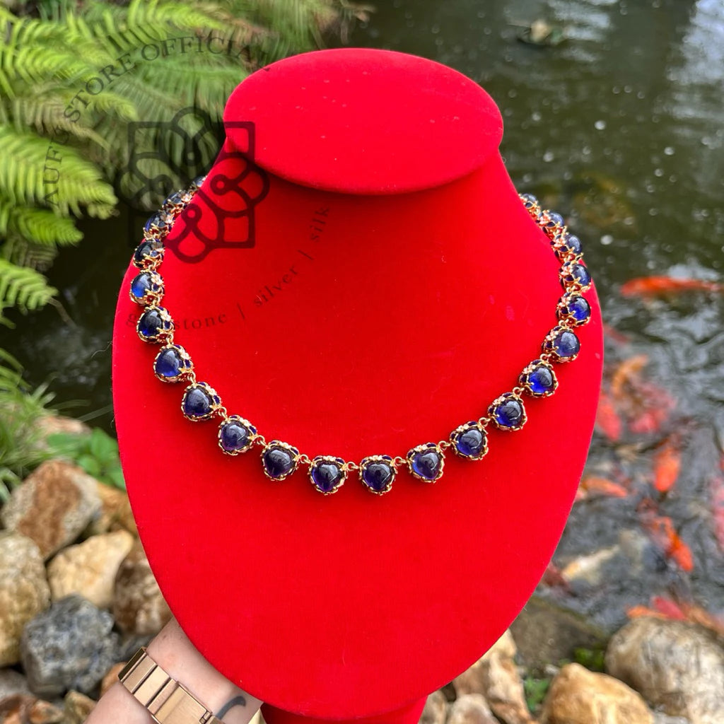 NILA CHANDRA — Genuine Sapphire Cabochon Link Necklace นิลจันทรา สร้อยคอไพลินแท้ทรงกลมหลังเบี้ย