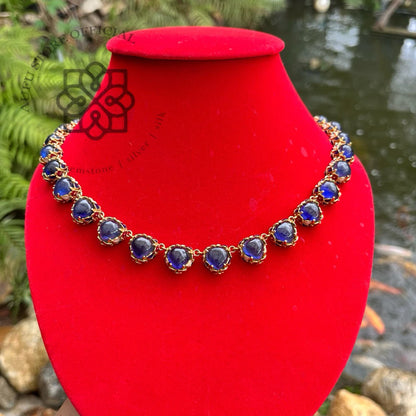 NILA CHANDRA — Genuine Sapphire Cabochon Link Necklace นิลจันทรา สร้อยคอไพลินแท้ทรงกลมหลังเบี้ย