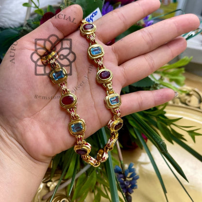 SANDHYA RATTANA — Genuine Ruby &amp; London Blue Topaz Half-Rivière Necklace สร้อยคอทับทิมแท้และลอนดอนบลูโทพาส