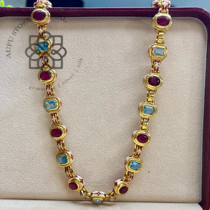 SANDHYA RATTANA — Genuine Ruby &amp; London Blue Topaz Half-Rivière Necklace สร้อยคอทับทิมแท้และลอนดอนบลูโทพาส