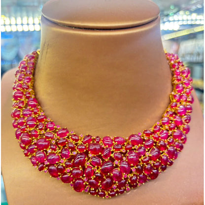 RUBINA MALA — Genuine Ruby Multi-Row Bib Statement Necklace รูบินามาลา สร้อยคอทับทิมแท้เรียงหลายแถว ดีไซน์ Bib Statement