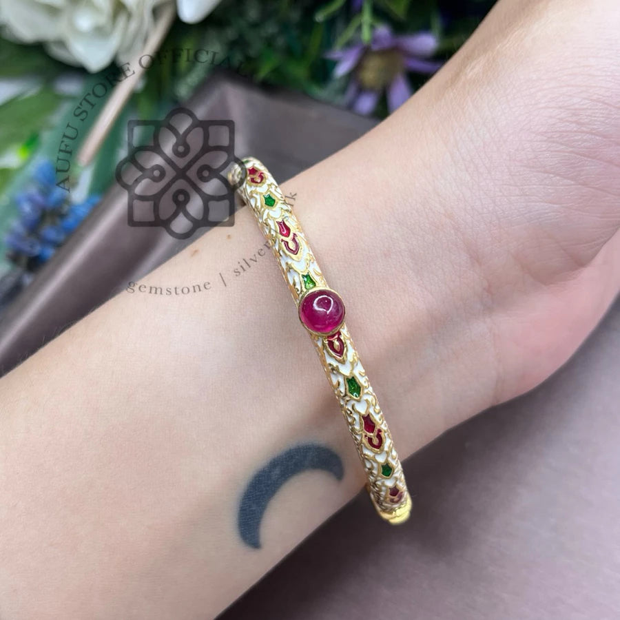 RUBINA ENAMELLE — Genuine Ruby Enamel Heritage Bangle Bracelet  รูบินา เอนาเมลล์ กำไลข้อมือทับทิมแท้ งานลงยา