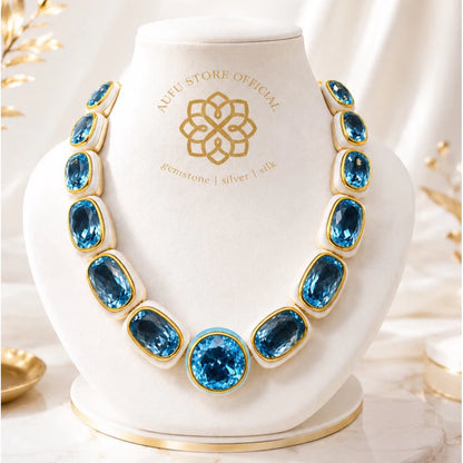 CHALA PRABHA — Genuine Blue Topaz Graduated Statement Necklace ชลประภา — สร้อยคอบลูโทพาสแท้ไล่ขนาด