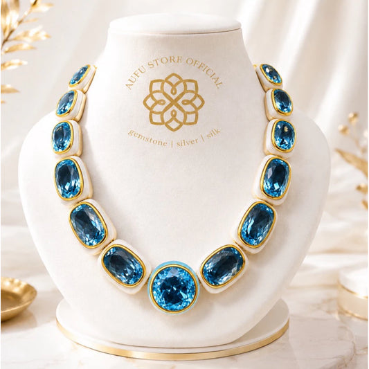 CHALA PRABHA — Genuine Blue Topaz Graduated Statement Necklace ชลประภา — สร้อยคอบลูโทพาสแท้ไล่ขนาด