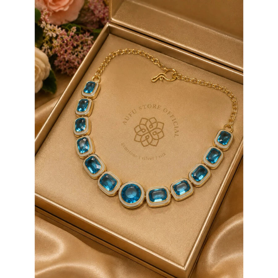 CHALA PRABHA — Genuine Blue Topaz Graduated Statement Necklace ชลประภา — สร้อยคอบลูโทพาสแท้ไล่ขนาด