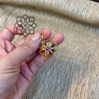 NAVARATNA BLOOM — Nine-Color Gemstone Floral Pendant นวรัตนบุปผา  จี้พลอย 9 สี ดีไซน์ดอกไม้นพเก้า