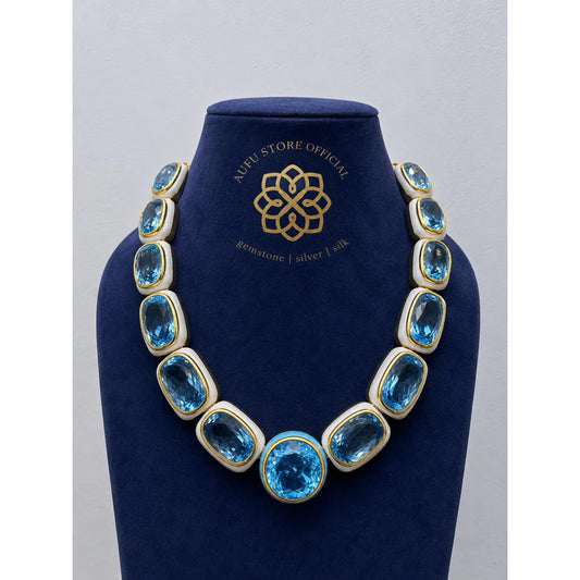 CHALA PRABHA — Genuine Blue Topaz Graduated Statement Necklace ชลประภา — สร้อยคอบลูโทพาสแท้ไล่ขนาด