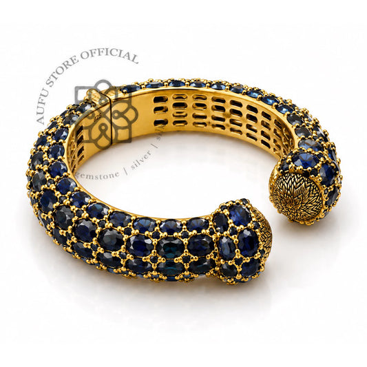 NILA RATTANA™ — Genuine Sapphire Multi-Row Statement Cuff Bracelet นิลรัตนา — กำไลข้อมือไพลินแท้
