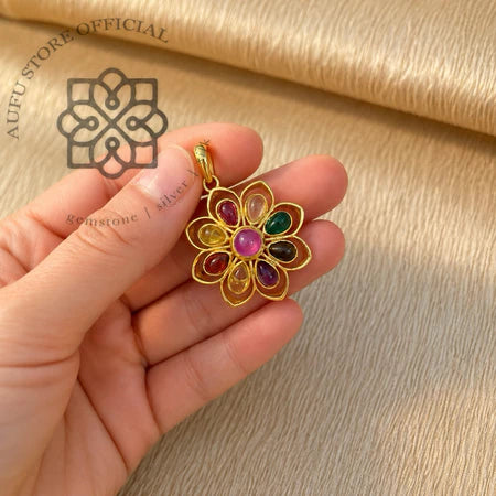 NAVARATNA BLOOM — Nine-Color Gemstone Floral Pendant นวรัตนบุปผา  จี้พลอย 9 สี ดีไซน์ดอกไม้นพเก้า