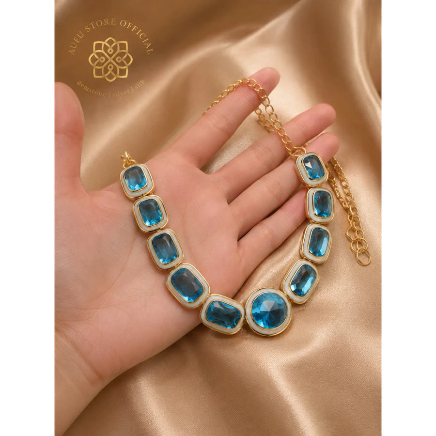 CHALA PRABHA — Genuine Blue Topaz Graduated Statement Necklace ชลประภา — สร้อยคอบลูโทพาสแท้ไล่ขนาด