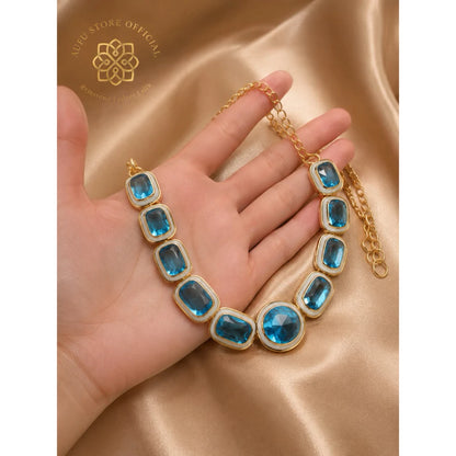 CHALA PRABHA — Genuine Blue Topaz Graduated Statement Necklace ชลประภา — สร้อยคอบลูโทพาสแท้ไล่ขนาด