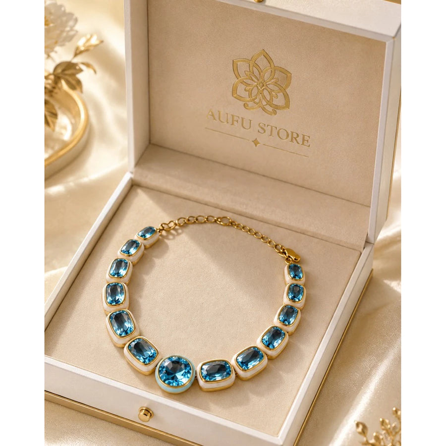 CHALA PRABHA — Genuine Blue Topaz Graduated Statement Necklace ชลประภา — สร้อยคอบลูโทพาสแท้ไล่ขนาด