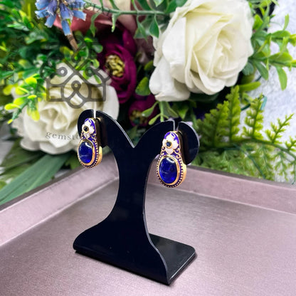 NILA LOTUS — Genuine Sapphire Cabochon Statement Earrings นิลโลตัส  ต่างหูไพลินแท้ทรงรีหลังเบี้ย