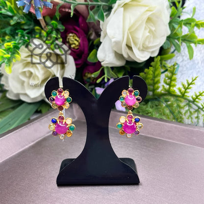 RATANA BLOOM — Colorful Multi-Gemstone Floral Drop Earrings รัตนบุปผา  ต่างหูพลอยหลากสีดีไซน์ดอกไม้