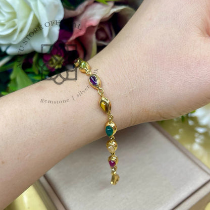 NAVARATNA VEENA — Genuine Navaratna Marquise Gemstone Bracelet นพรัตนวีณา สร้อยข้อมือพลอยนพเก้าแท้ทรง Marquise