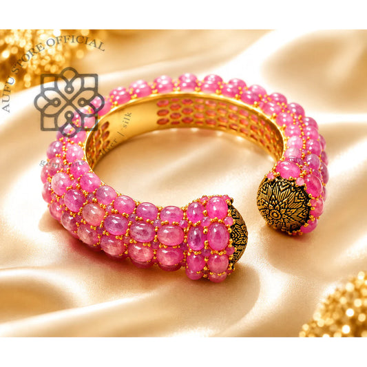 รัตนมาลา — กำไลข้อมือทับทิมแท้เรียงหลายแถว  RATTANA MALA Genuine Ruby Multi-Row Statement Cuff Bracelet
