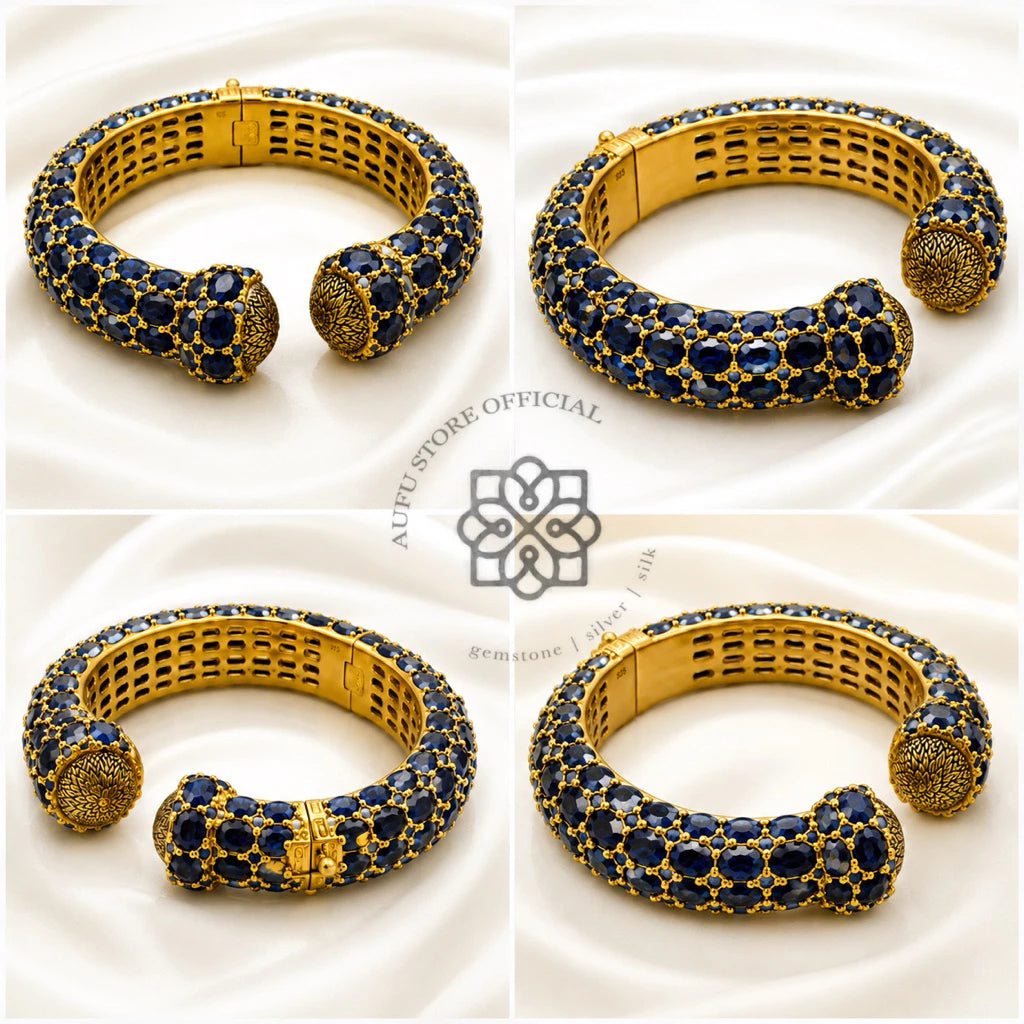 NILA RATTANA™ — Genuine Sapphire Multi-Row Statement Cuff Bracelet นิลรัตนา — กำไลข้อมือไพลินแท้