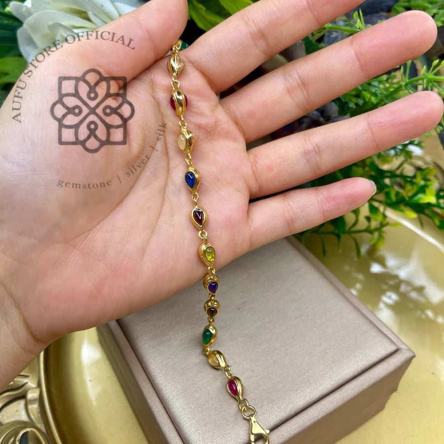 NAVARATNA VEENA — Genuine Navaratna Marquise Gemstone Bracelet นพรัตนวีณา สร้อยข้อมือพลอยนพเก้าแท้ทรง Marquise