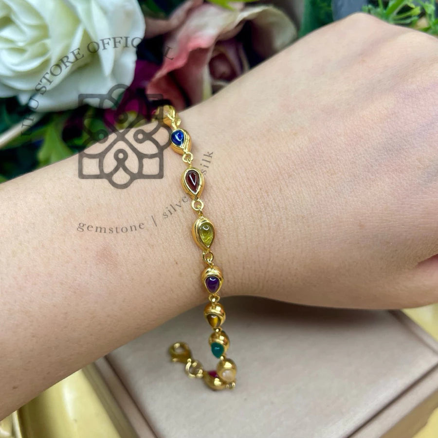 NAVARATNA VEENA — Genuine Navaratna Marquise Gemstone Bracelet นพรัตนวีณา สร้อยข้อมือพลอยนพเก้าแท้ทรง Marquise
