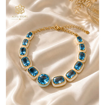 CHALA PRABHA — Genuine Blue Topaz Graduated Statement Necklace ชลประภา — สร้อยคอบลูโทพาสแท้ไล่ขนาด