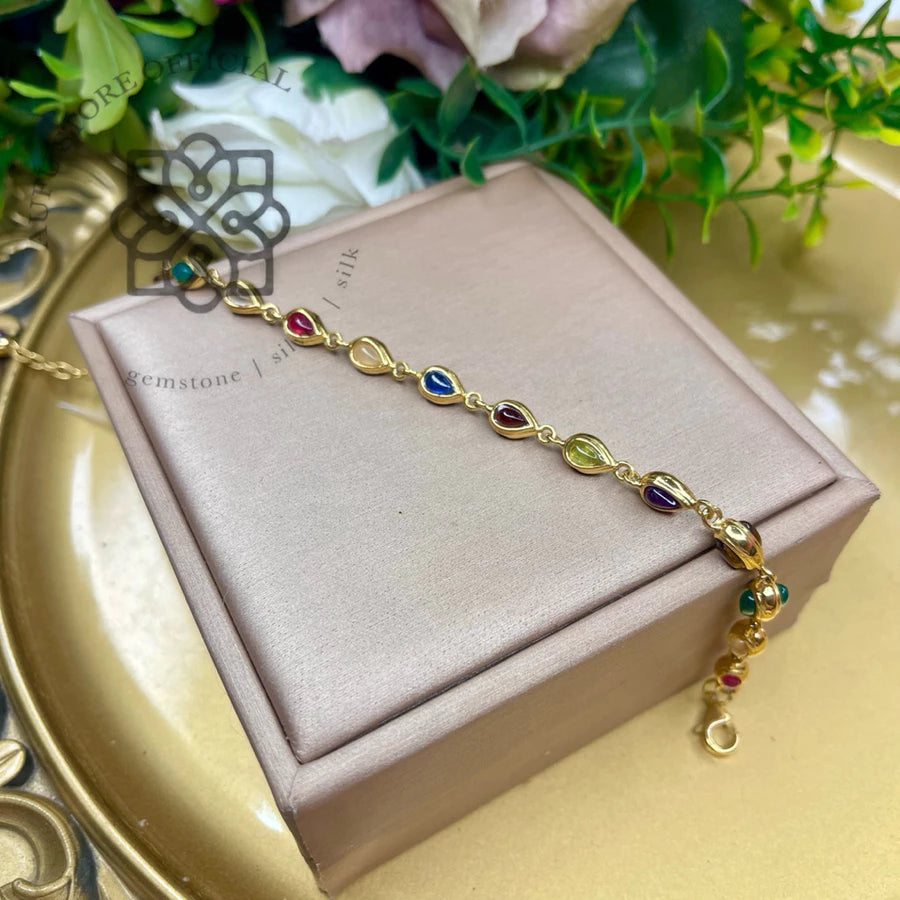 NAVARATNA VEENA — Genuine Navaratna Marquise Gemstone Bracelet นพรัตนวีณา สร้อยข้อมือพลอยนพเก้าแท้ทรง Marquise